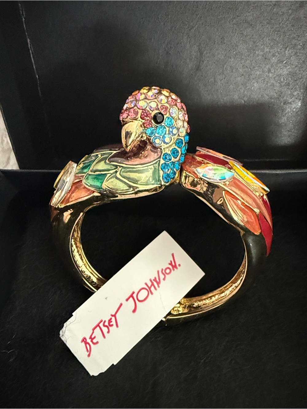 Betsey Johnson Gold Parrot Bangle with Pink Blue Green and Orange Accents